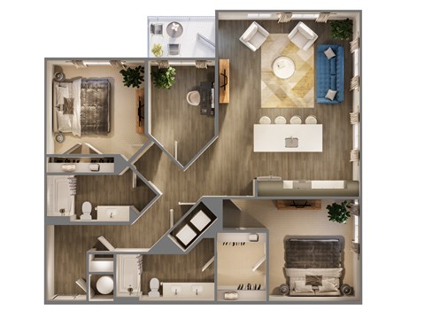 Floor plan for 2 beds, 2 baths, 1274 sqft